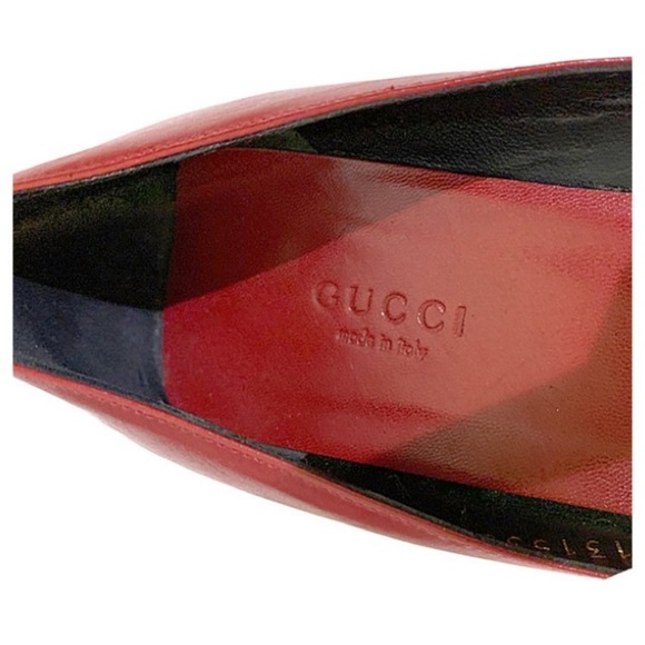 Gucci Shoes Pumps Authentic Heels Red Square Toe Shoes Size 36.5 - Picture 6 of 13
